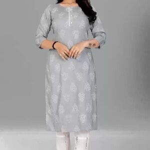 Light Greyish Blue Cross Stitch Embroidered Kurta, Size large‎